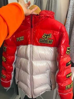 Supreme x Fox red and silver puffer jacket